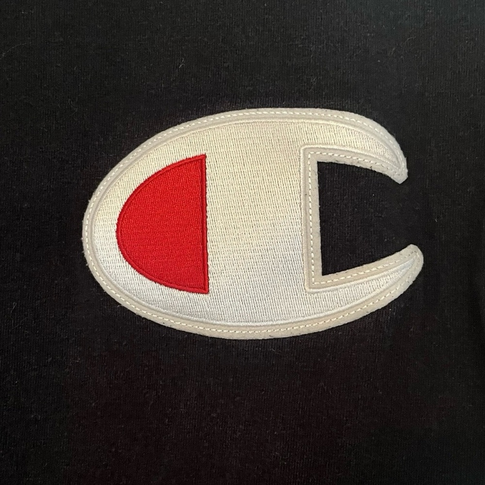 Vtg Champion Black Sz L Big C Logo Cotton Retro 80's Streetwear Skater T-Shirt - Picture 4 of 10